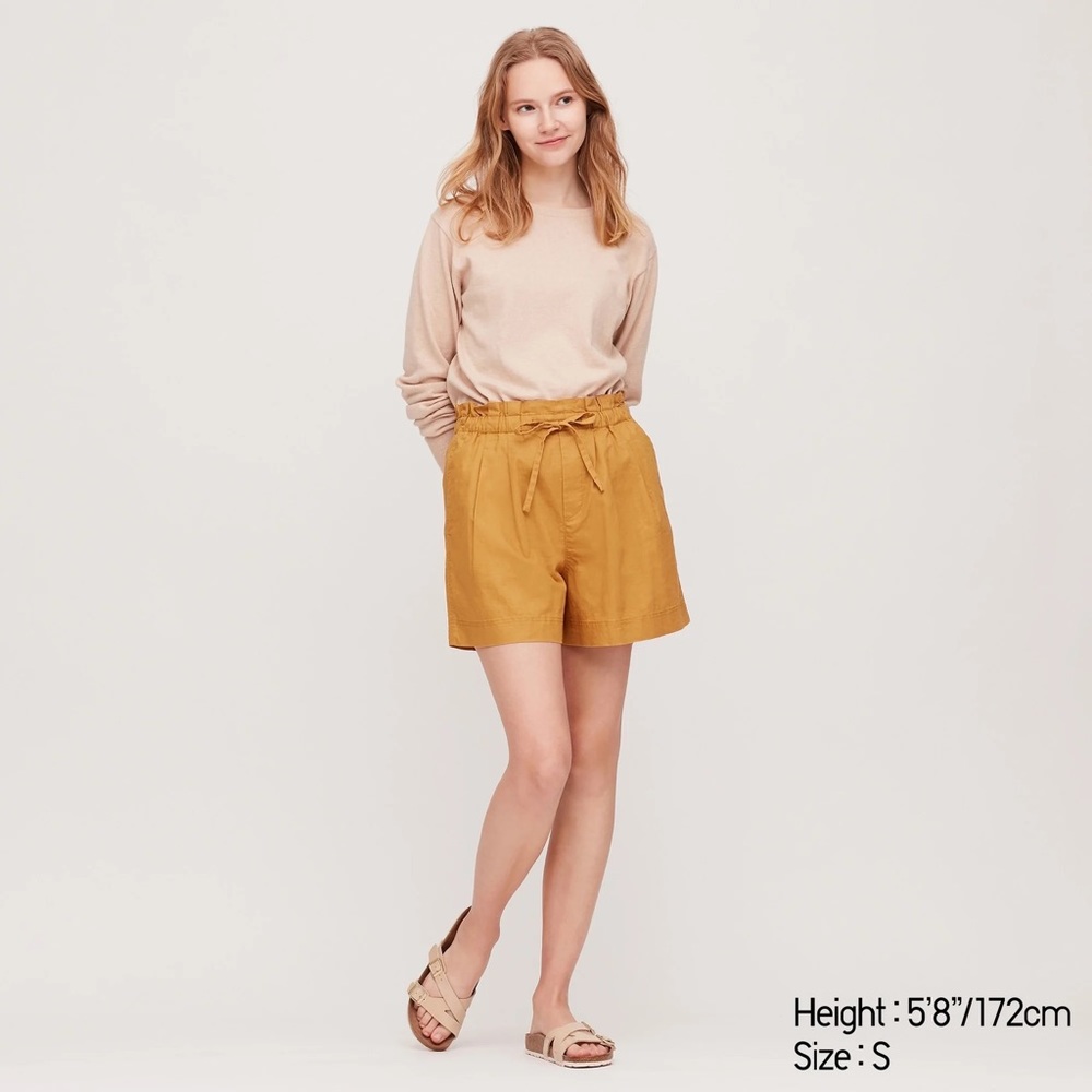 Uniqlo Cotten Linen High Waisted Paper Bag Shorts